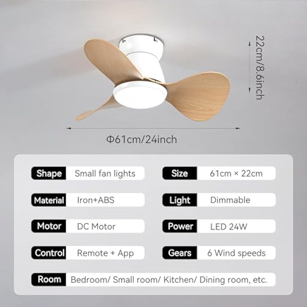 24" Mini DC Ceiling Fan with Light and Remote – 6 Speeds