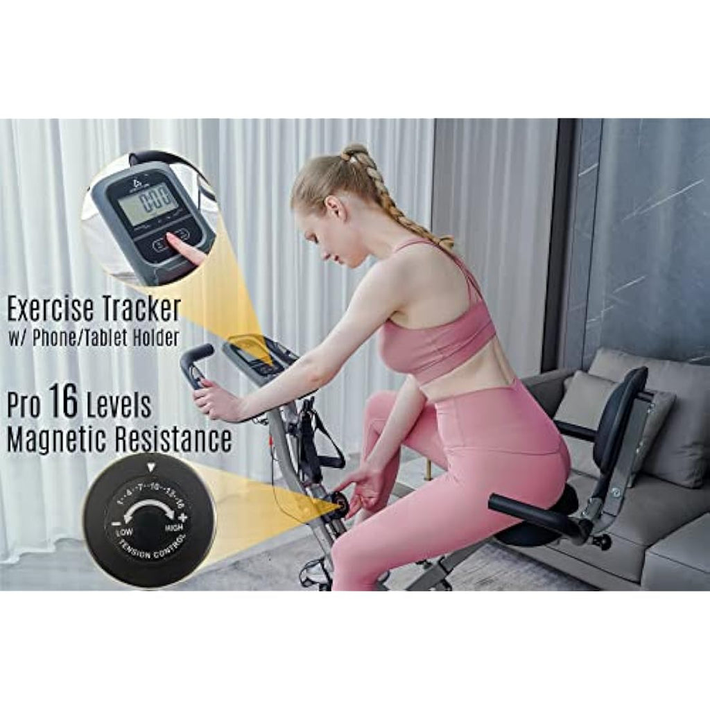 AceFuture 4-in-1 Folding Exercise Bike - 16-Level Magnetic Resistance