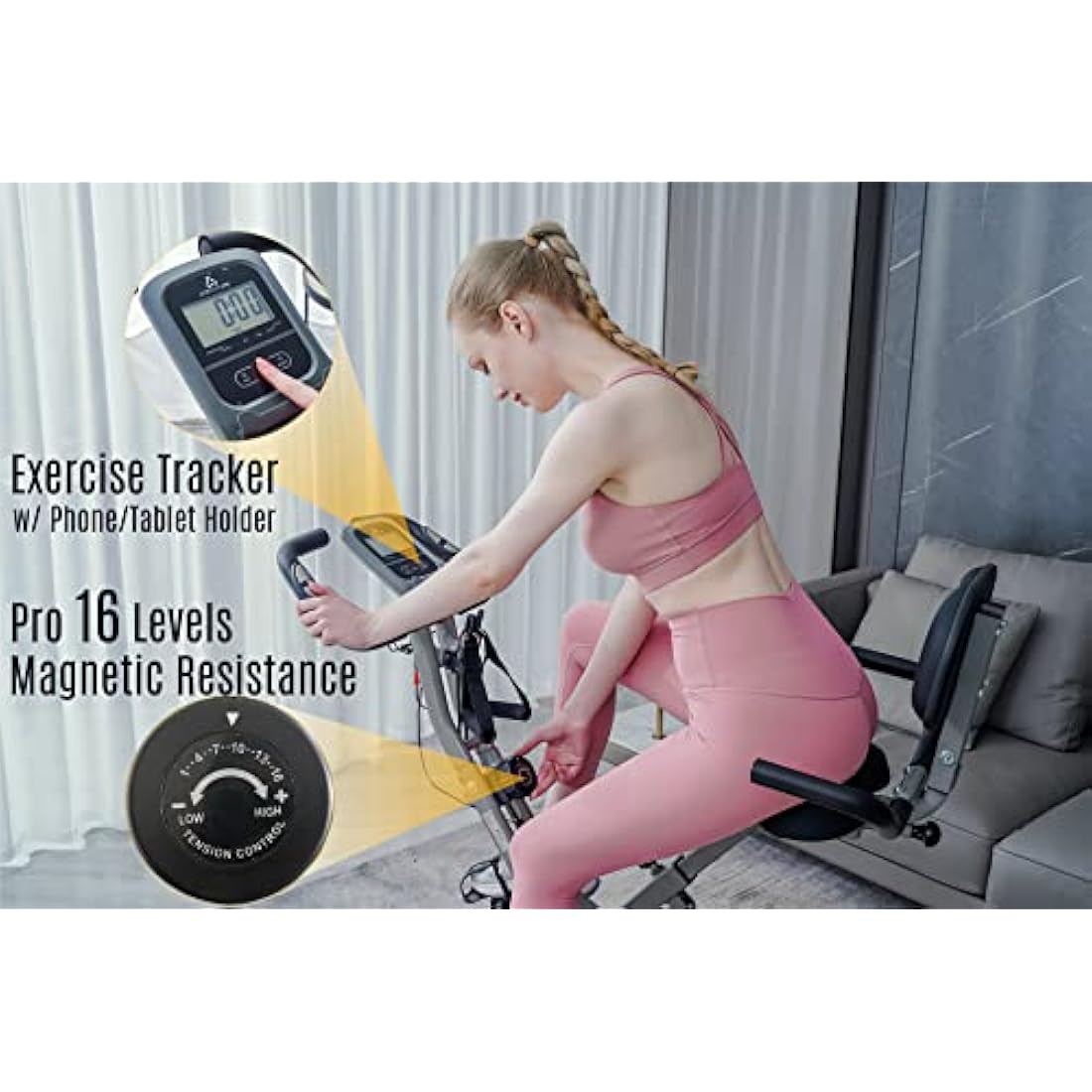 AceFuture 4-in-1 Folding Exercise Bike - 16-Level Magnetic Resistance