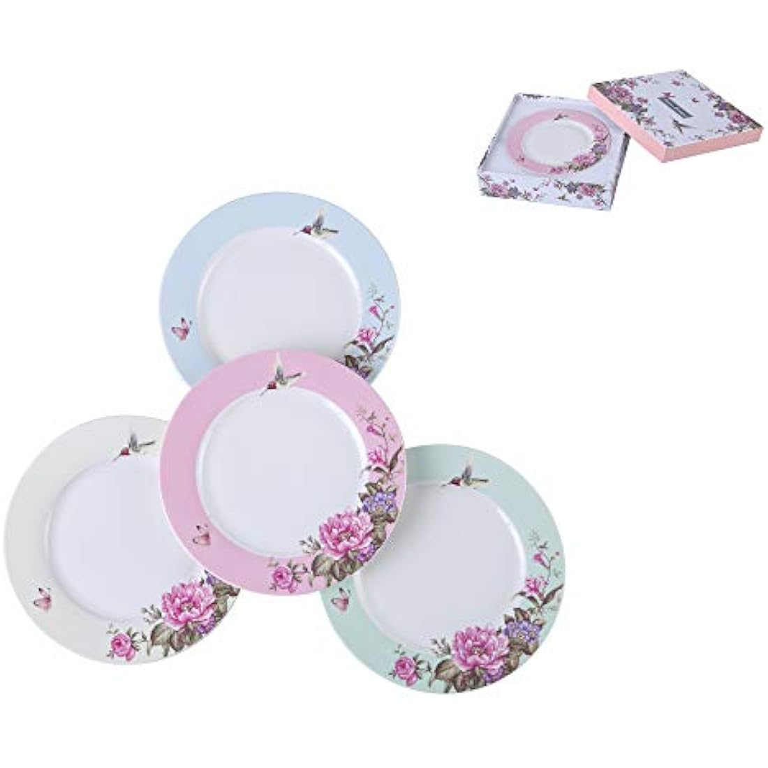 London Boutique Porcelain Dessert Plates - 7.5" Shabby Chic Floral Set of 4