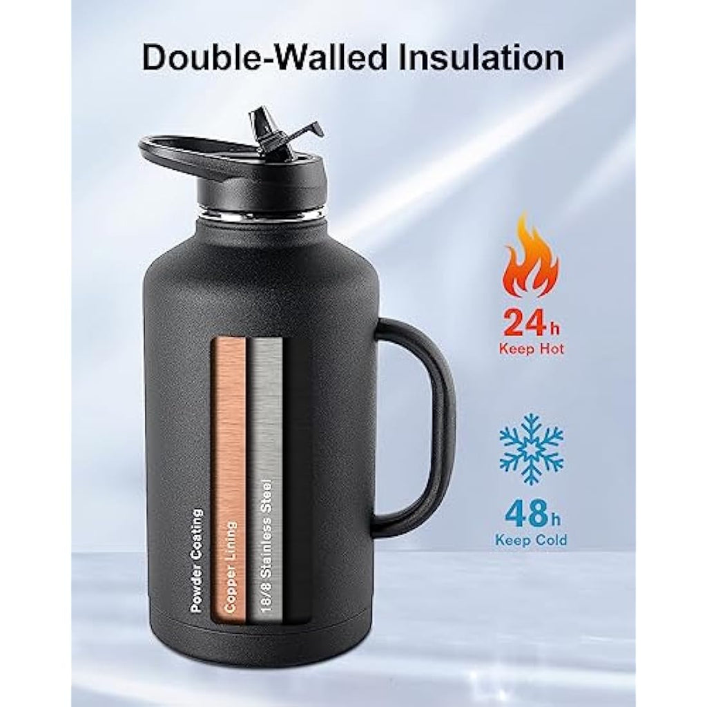 Trebo 2L Insulated Stainless Steel Water Bottle | 48H Cold – Black