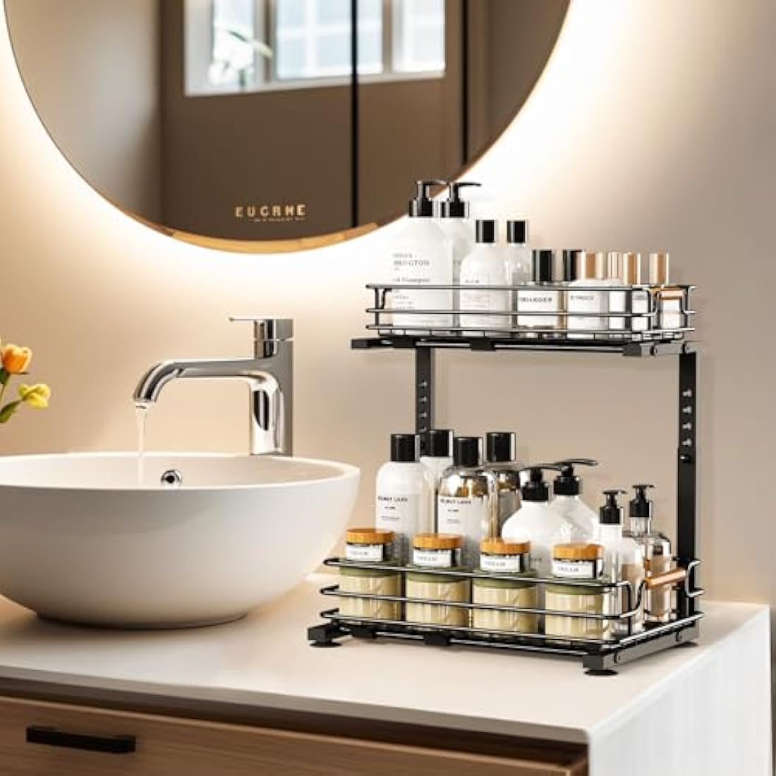 JYPS 2-Tier Under Sink Organiser – Adjustable Metal Sliding Storage Shelf