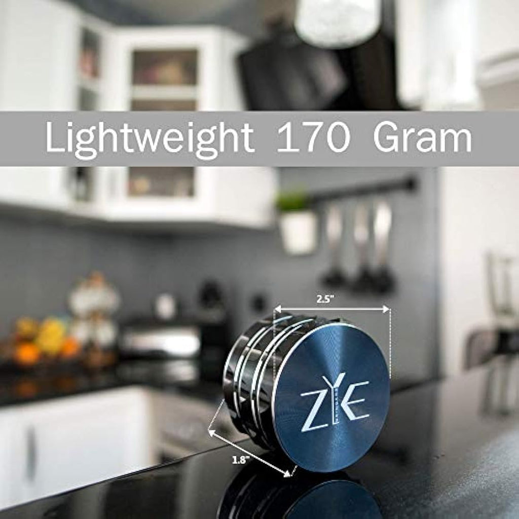 ZYE 4-Piece Herb Grinder – 2.5" Anodized Aluminium with Storage – Black