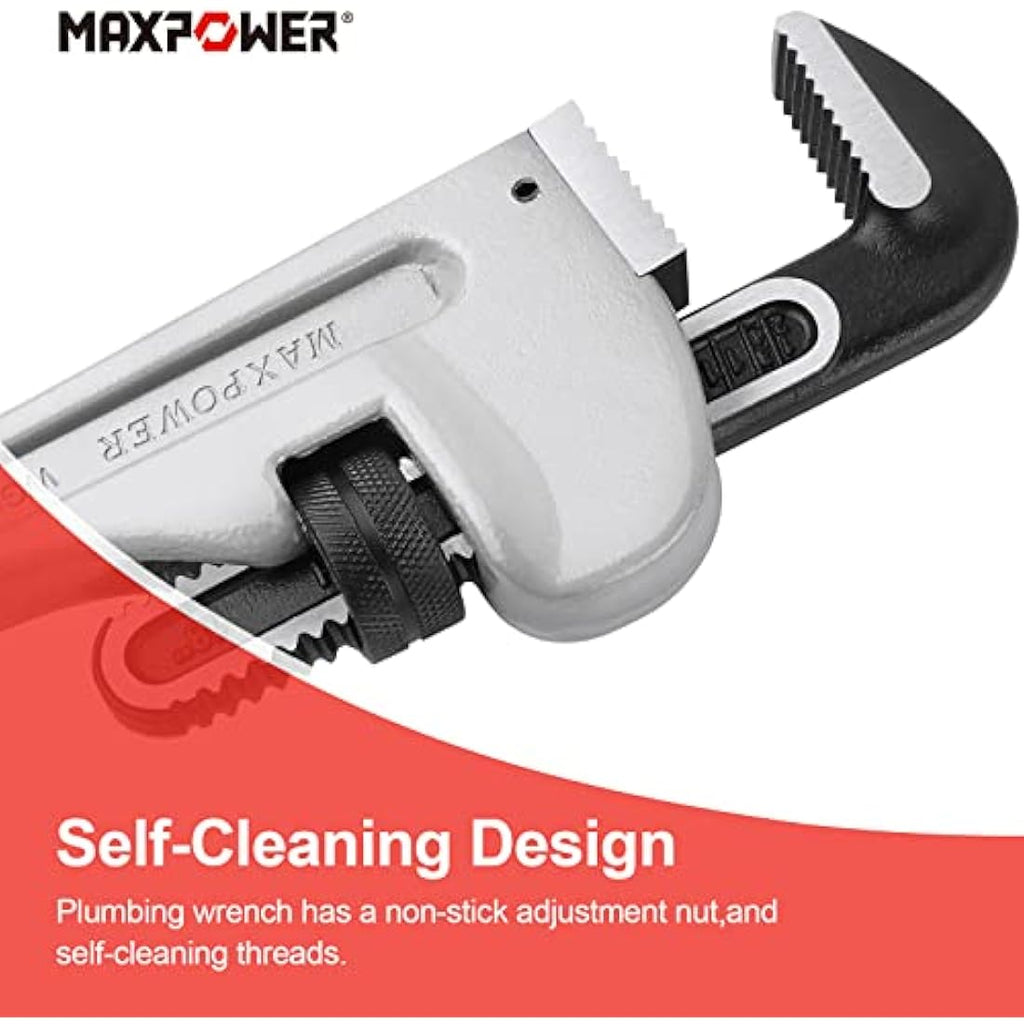 MAXPOWER 18" Heavy Duty Aluminum Pipe Wrench | 60mm Jaw Stillson Tool
