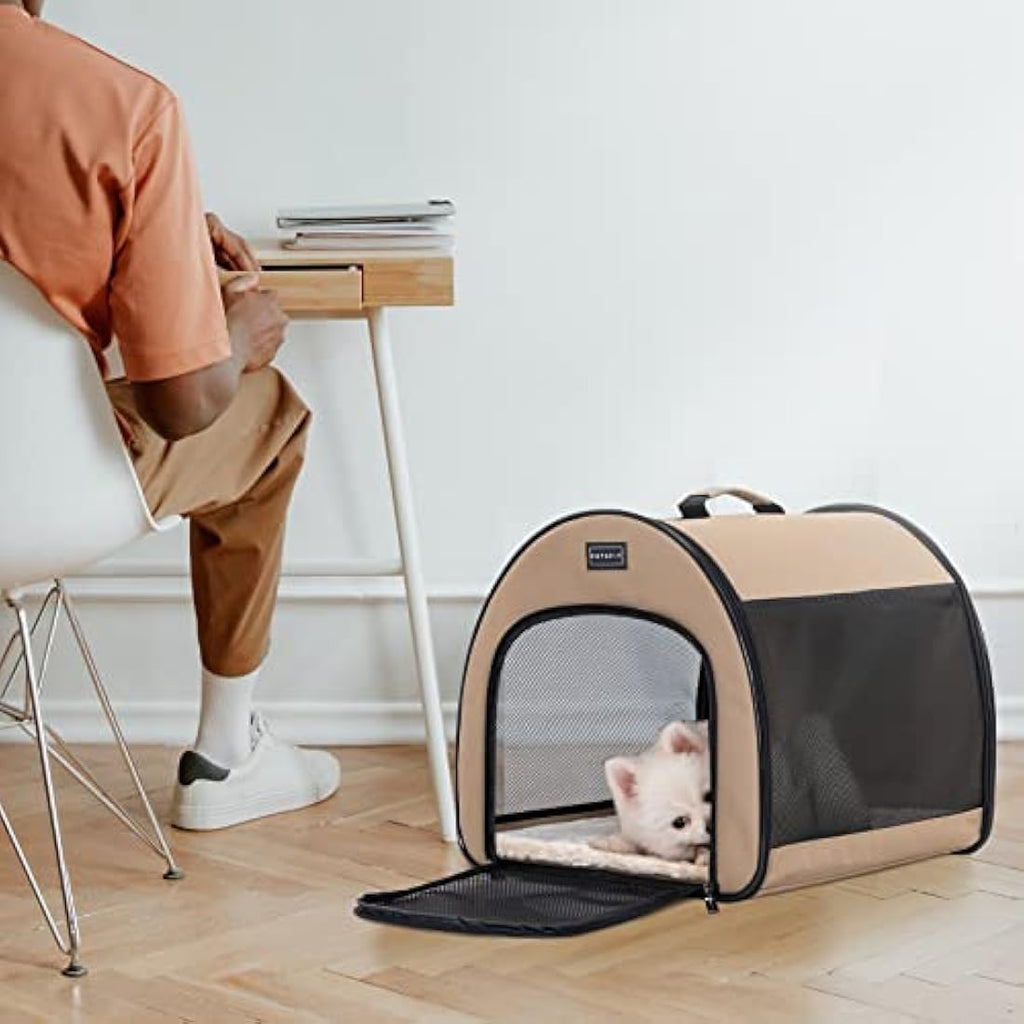 Petsfit Portable Dog Crate – 19 Inch Collapsible Soft Travel Kennel, Khaki