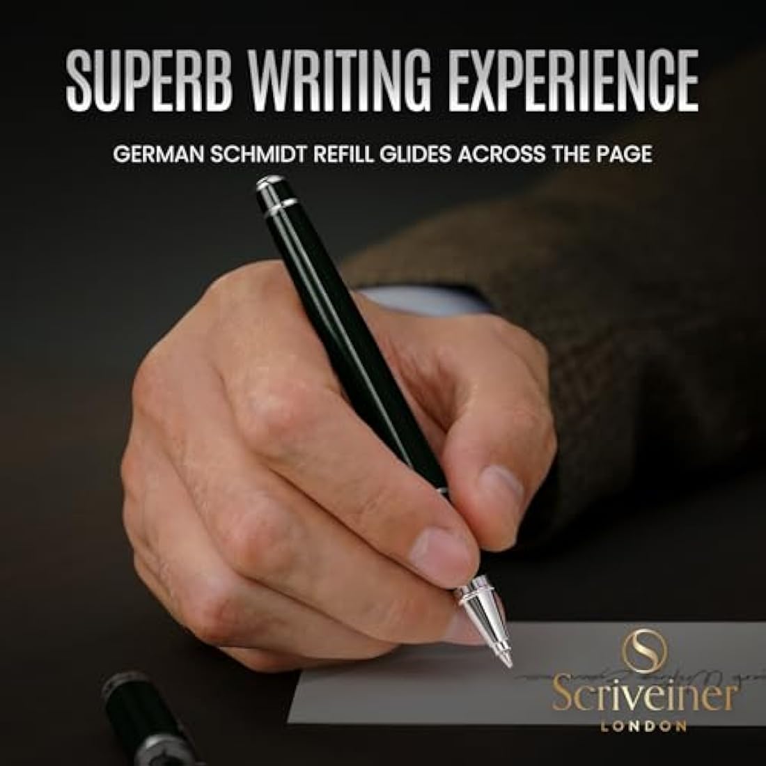 Scriveiner Luxury Rollerball Pen – Black & Green with Chrome Trim