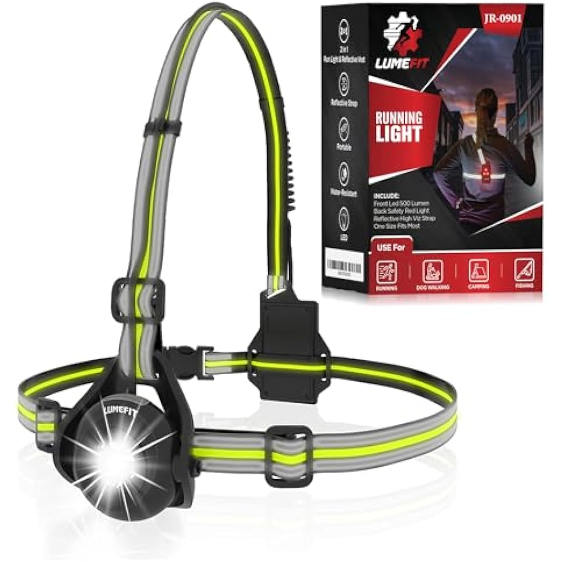 LUMEFIT LED Running Chest Light – 500 Lumen USB Rechargeable Safety Lamp