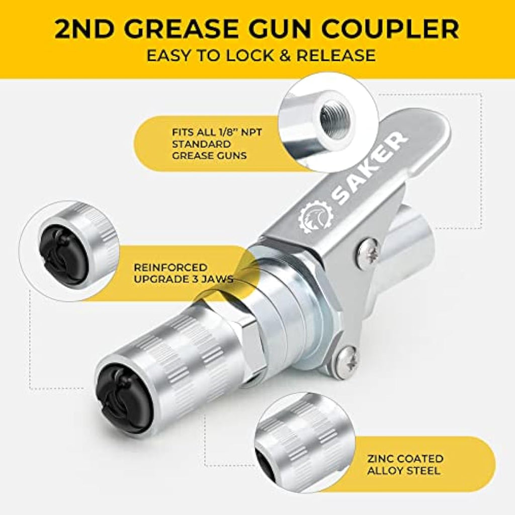 Saker Grease Gun Coupler – 14000 PSI Quick Release 1/8 NPT (3 PCS)