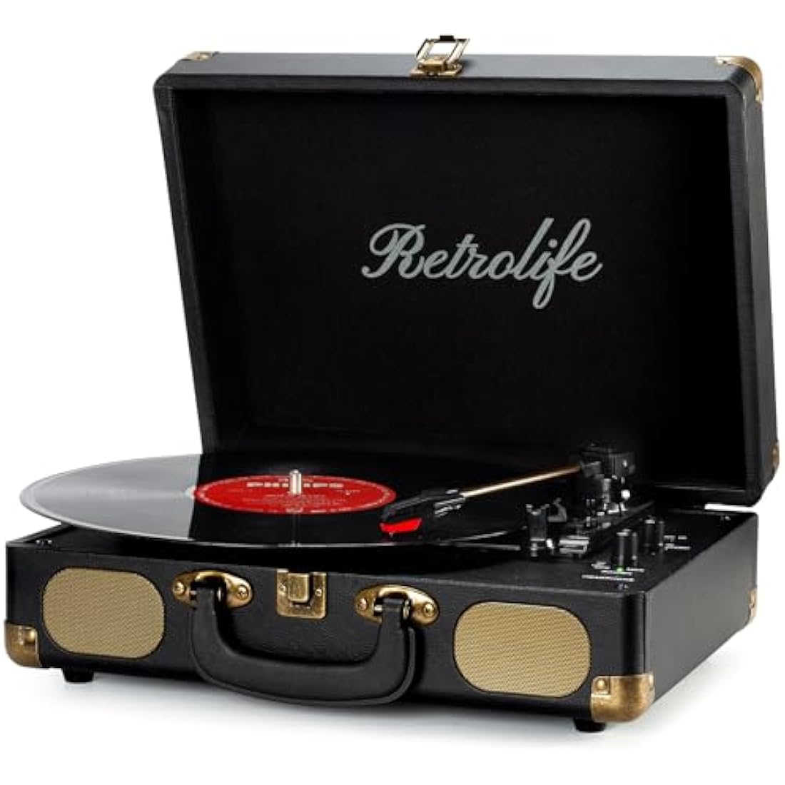 Retrolife Portable Suitcase Record Player – 3-Speed Bluetooth Turntable