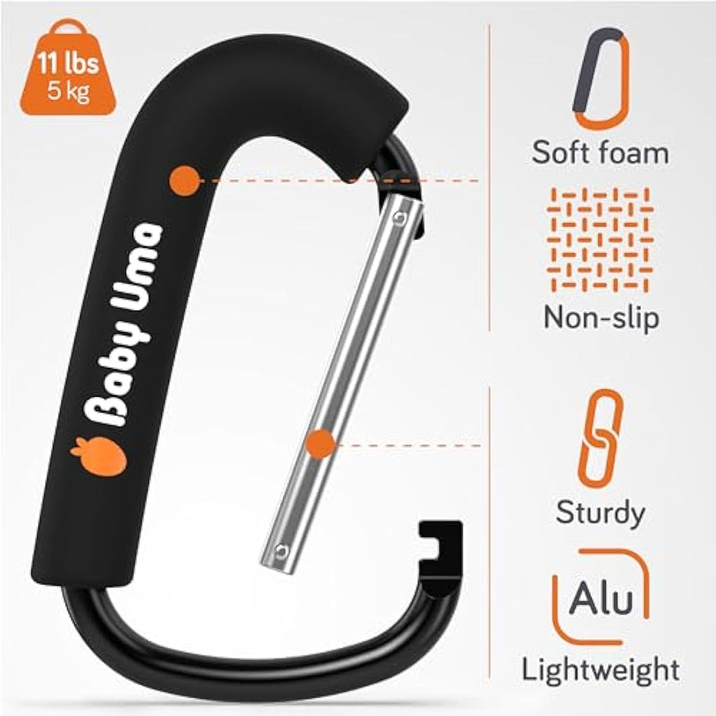 Baby Uma XL Pram Hooks – 2 Pack Large Aluminium Stroller Clips
