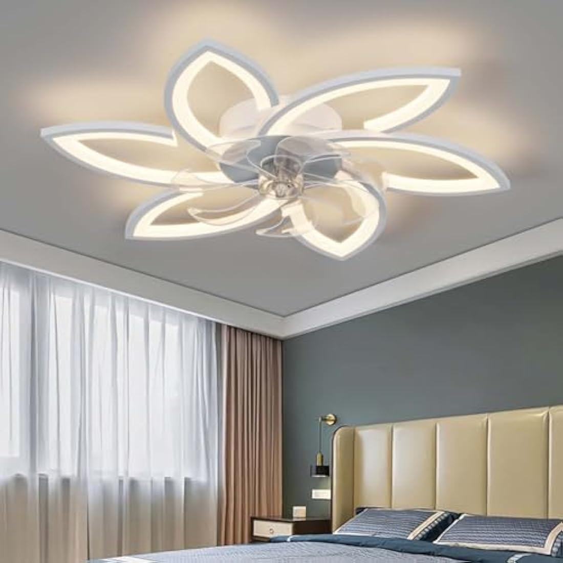 YUNZI Modern Petal Ceiling Fan with Dimmable LED Light and Remote – 78CM