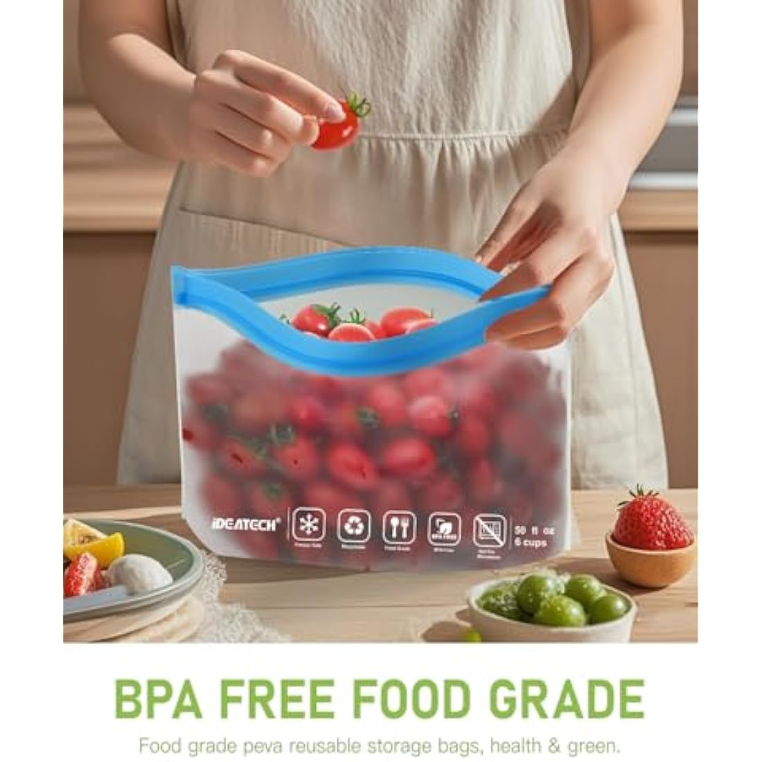 IDEATECH 20 Pack Reusable Freezer Bags – Leakproof PEVA Food Storage