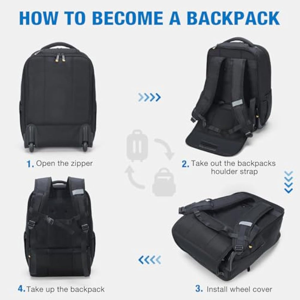 Ponhog Rolling Backpack | 15.6 Inch Laptop Carry-On Bag | Water Resistant