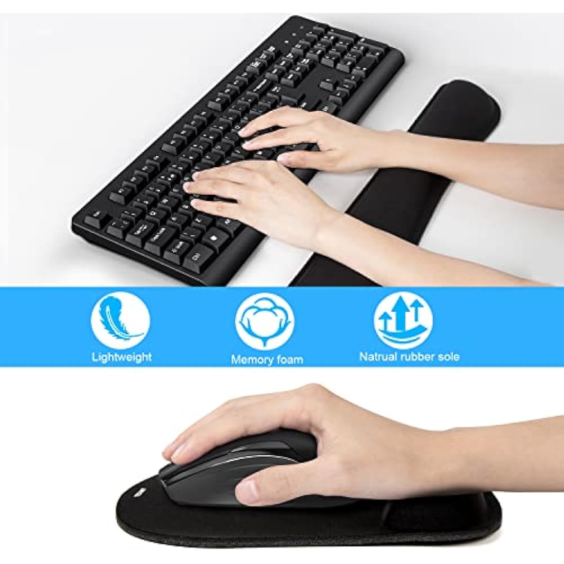 TECKNET Memory Foam Keyboard and Mouse Wrist Rest Set – Ergonomic Support