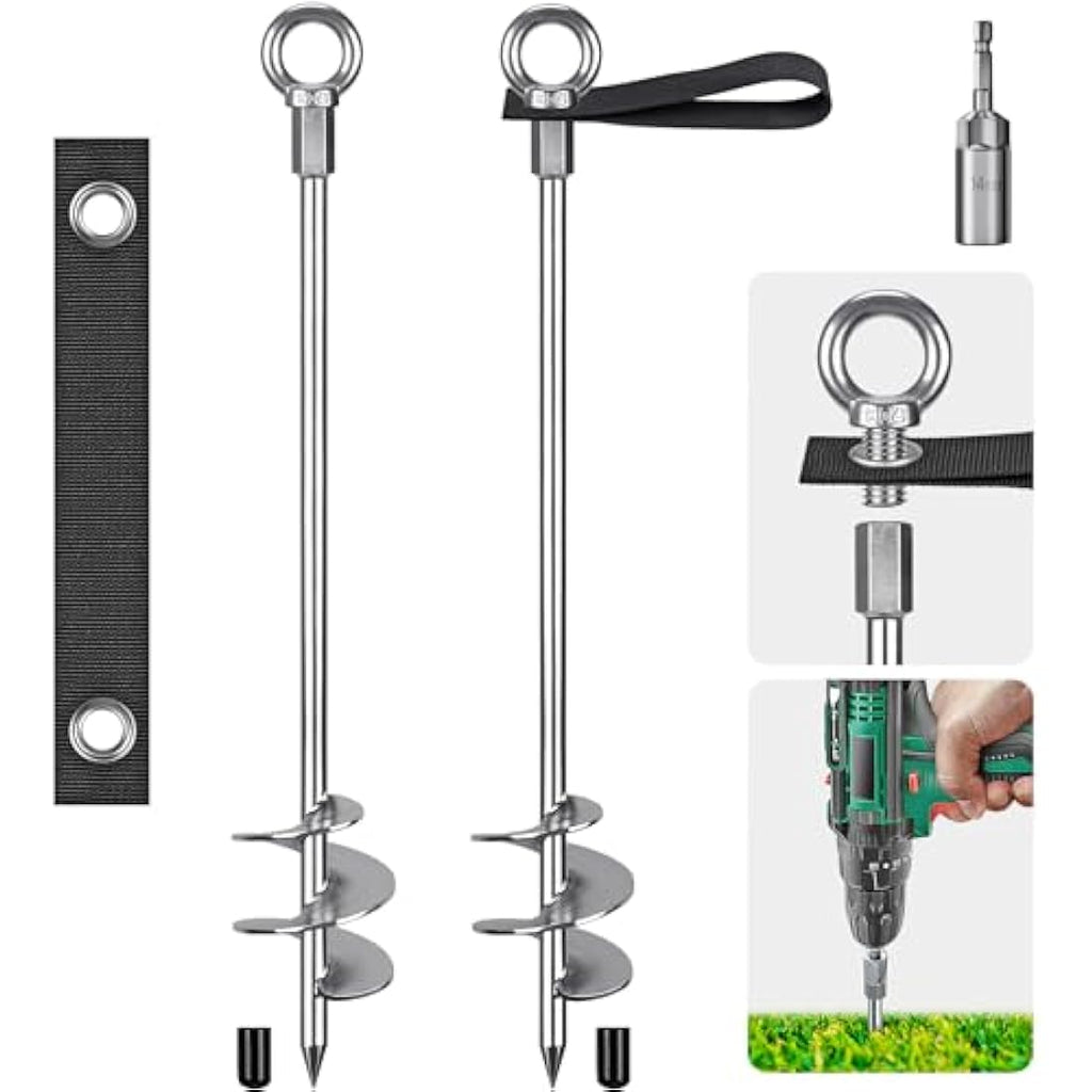 Heavy Duty Ground Anchor – 76cm Spiral Metal Tent Pegs, 2 Pack