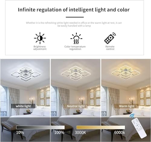 Qcyuui Modern LED Ceiling Light – Dimmable Square Flush Mount Chandelier