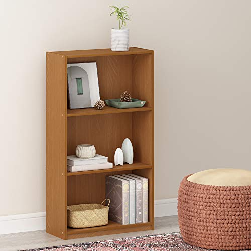 Furinno 3-Tier Composite Wood Bookcase Storage Shelves | Light Cherry