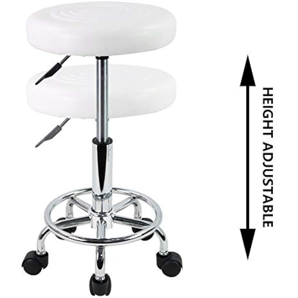 KKTONER PU Leather Rolling Stool - Swivel Salon Chair with Footrest, White