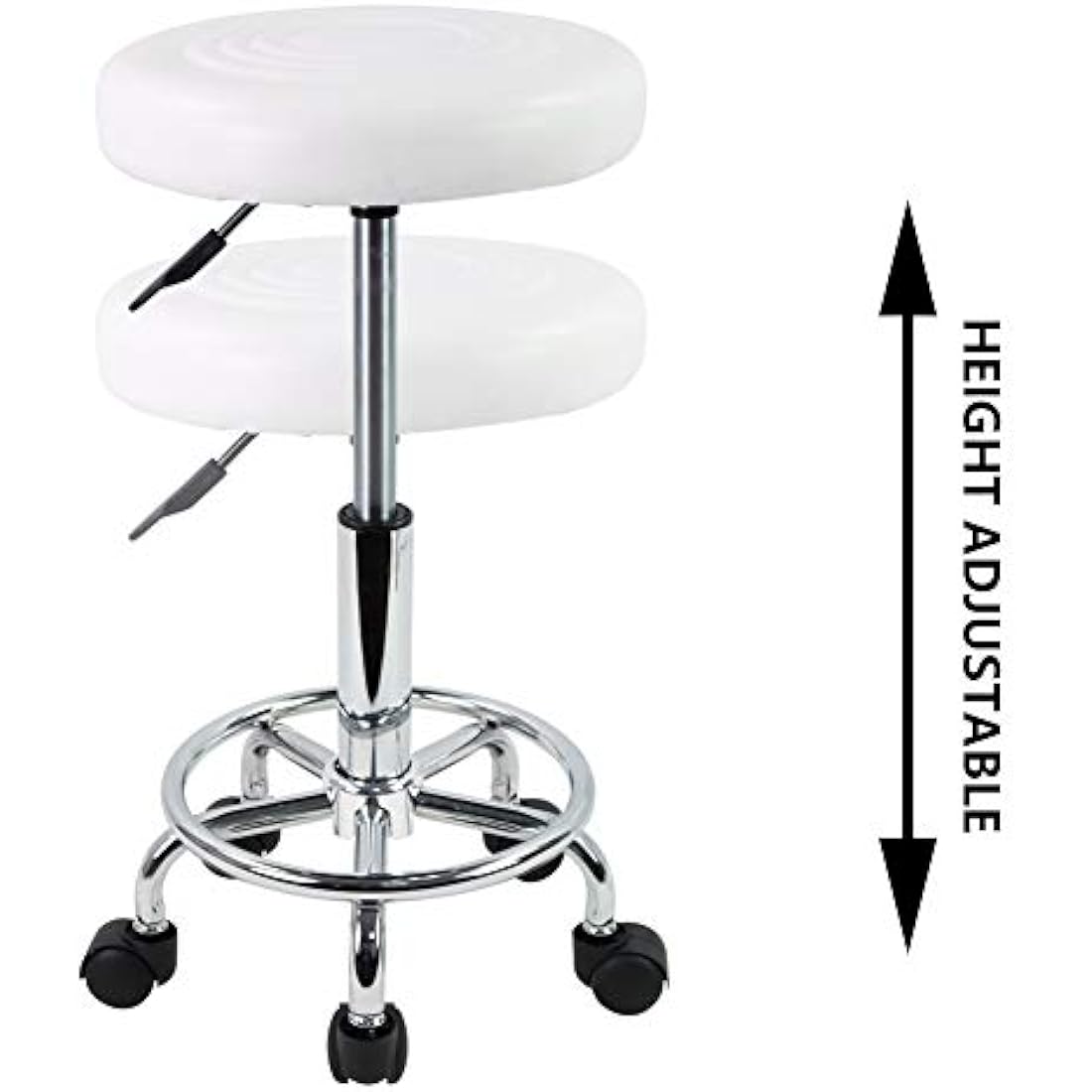 KKTONER PU Leather Rolling Stool - Swivel Salon Chair with Footrest, White