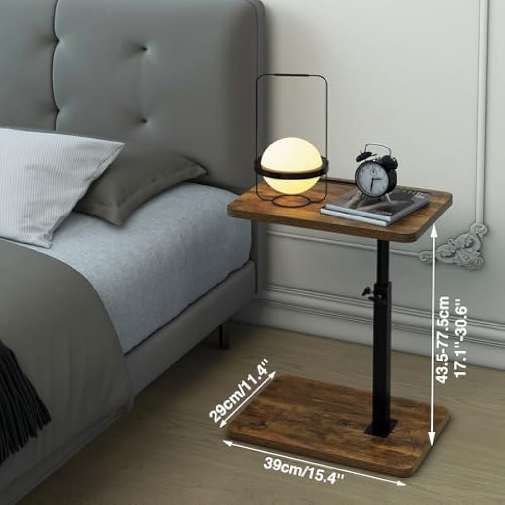 IBUYKE C Shaped Side Table – Swivel Height Adjustable End Table, Retro Brown