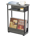 YEAKOO Narrow Side Table – Skinny Nightstand with Magazine Rack, Grey