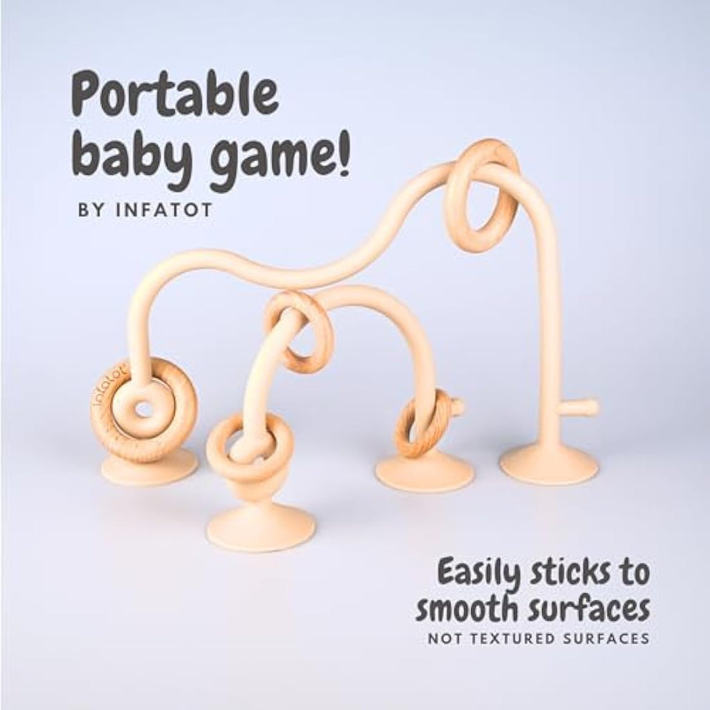 Infatot Silicone & Wood Suction Teething Toy – Sensory Baby Toy, Cream