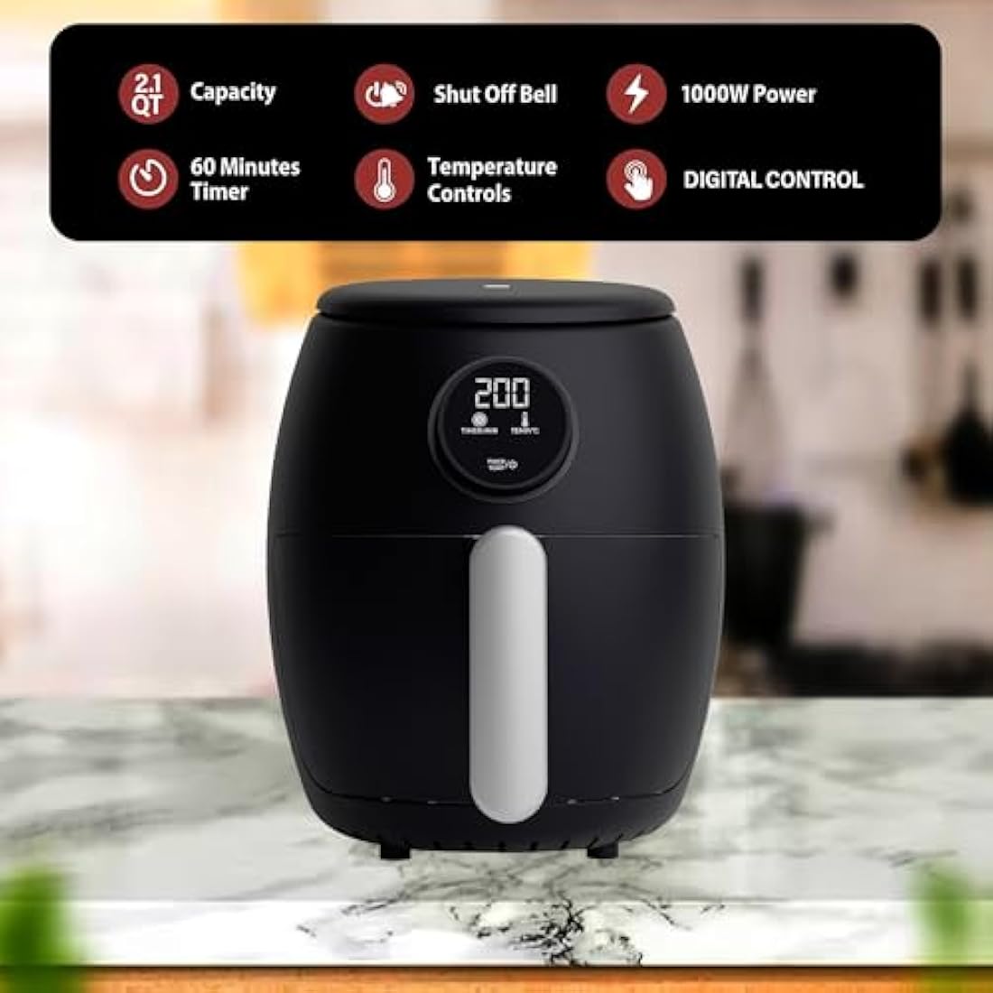 Belaco 2L Digital Air Fryer – Compact Rapid Air Cooker, Black