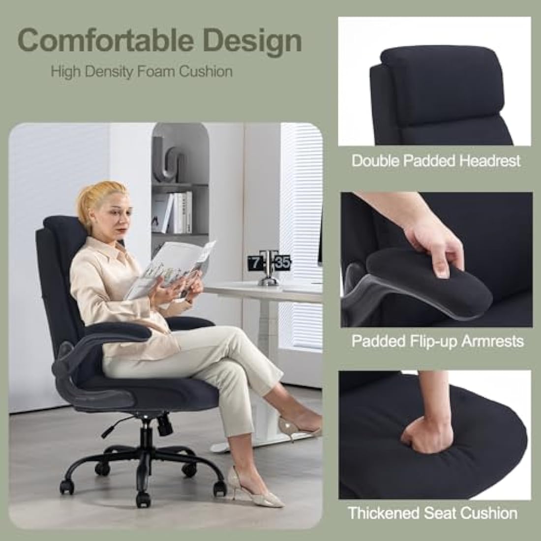 CASTLOVE Ergonomic Office Chair – Fabric Desk Chair with Flip-Up Arms