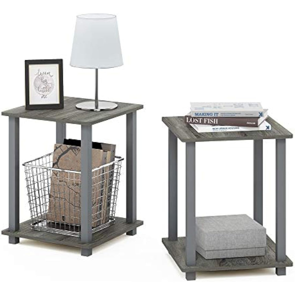 Furinno Simplistic End Table 2-Pack | French Oak Grey Side Tables