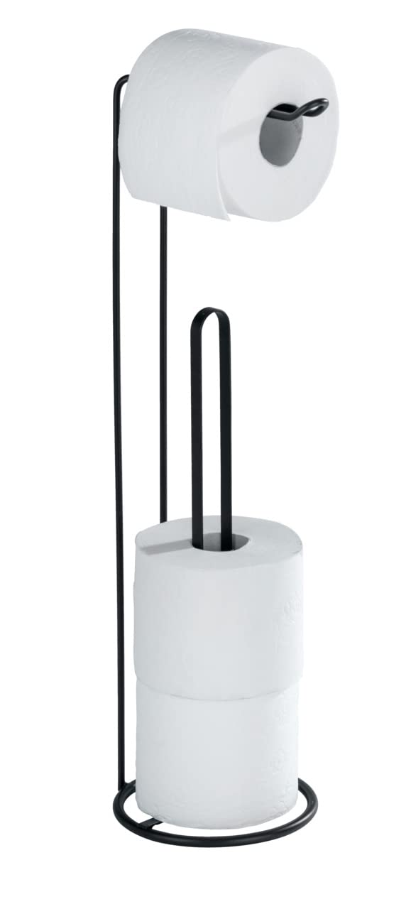 WENKO Lugano Toilet Paper Holder – Matt Black Steel 3-Roll Storage