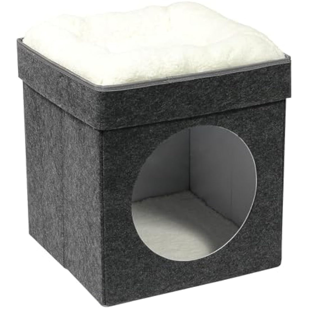 Bonlife Foldable Felt Cat House – Large Indoor Pet Bed with Cushion