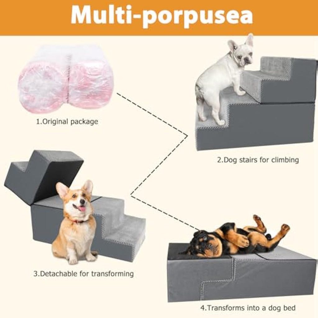Nepfaivy 4-Step Foam Dog Stairs – Non-Slip Pet Steps for High Beds