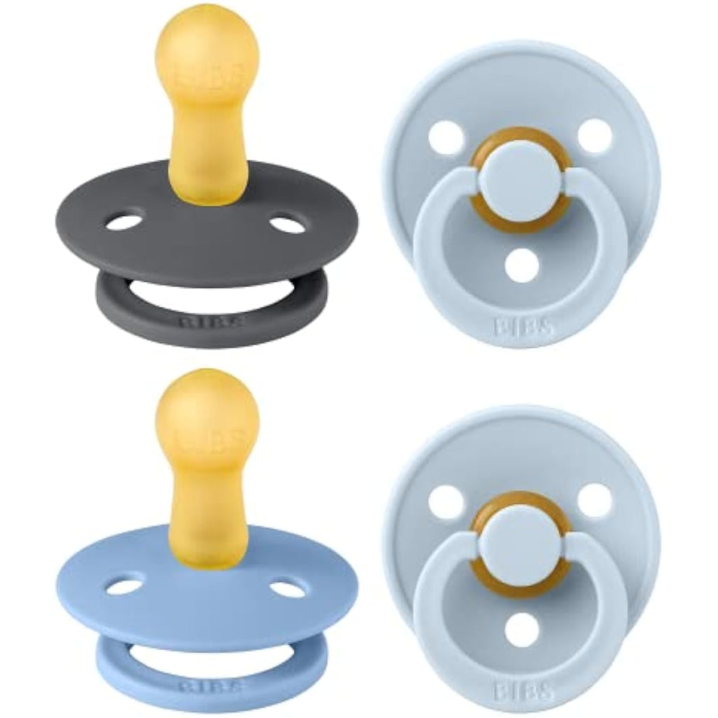 BIBS Colour Pacifiers 4-Pack | Natural Rubber Latex Soothers, 6-18 Months