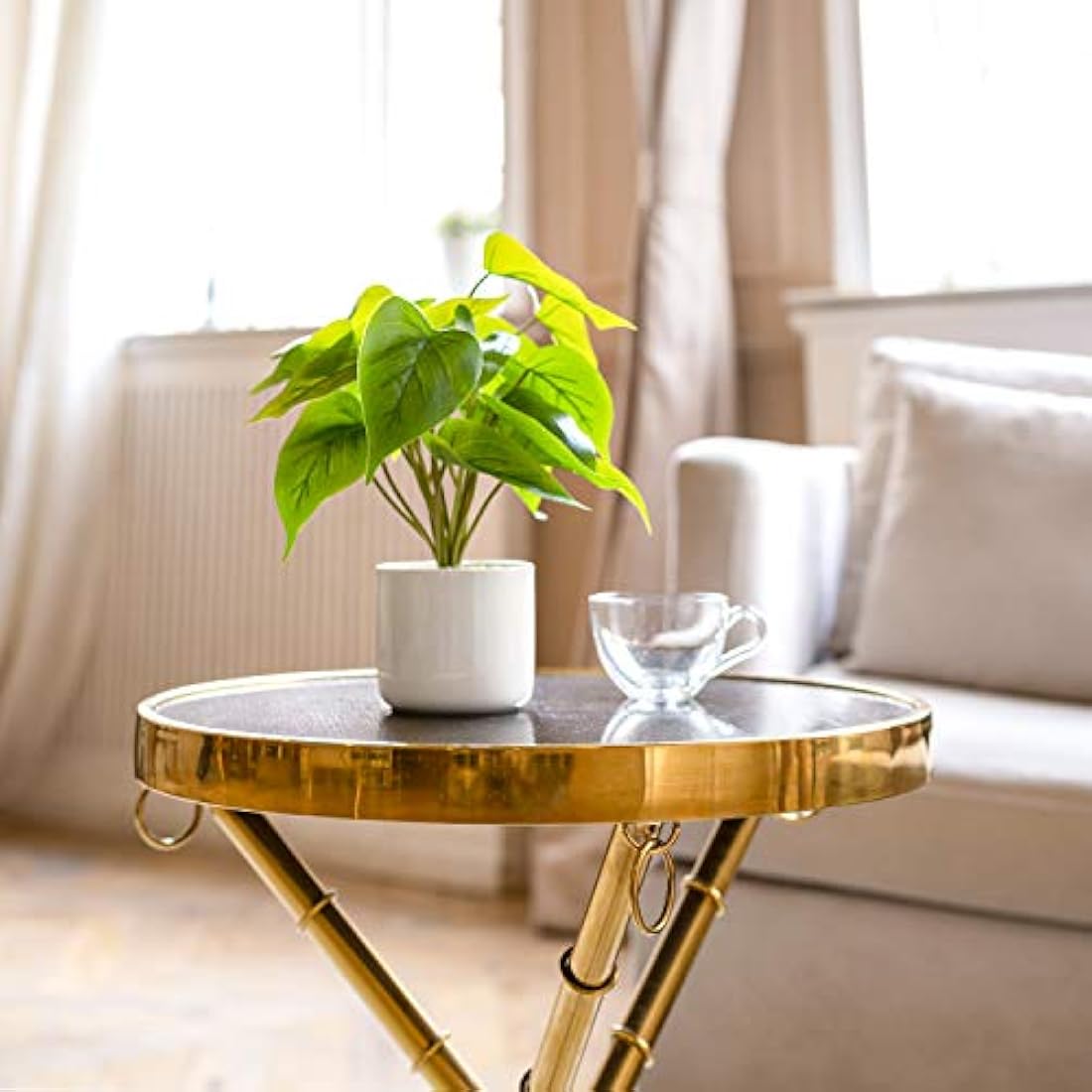 Mkono Artificial Pothos Plant in 4" White Ceramic Pot – 11" Faux Greenery