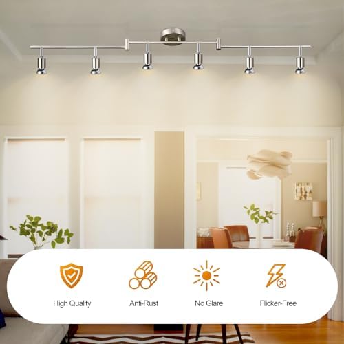 DINGLILIGHTING LED Ceiling Spotlight | 6-Way Rotatable Matt Nickel Track Light