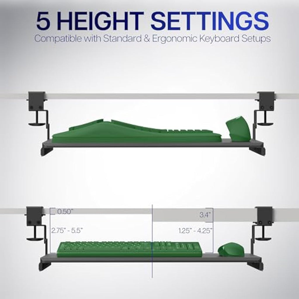 VIVO Large Height Adjustable Under Desk Keyboard Tray | C-Clamp Mount