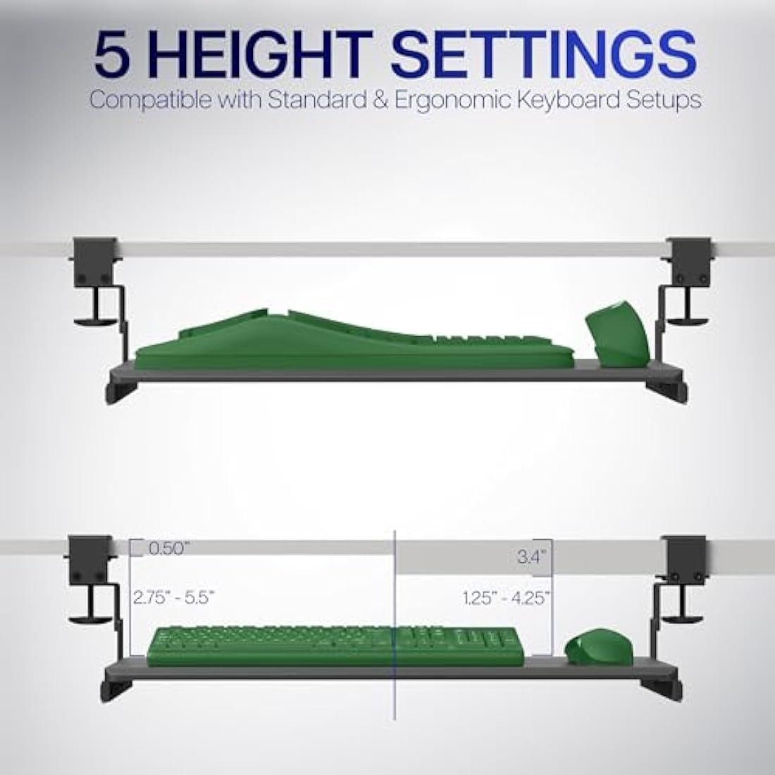 VIVO Large Height Adjustable Under Desk Keyboard Tray | C-Clamp Mount