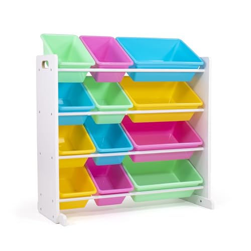Humble Crew Wooden Toy Storage Organiser | 12 Pastel Bins for Kids