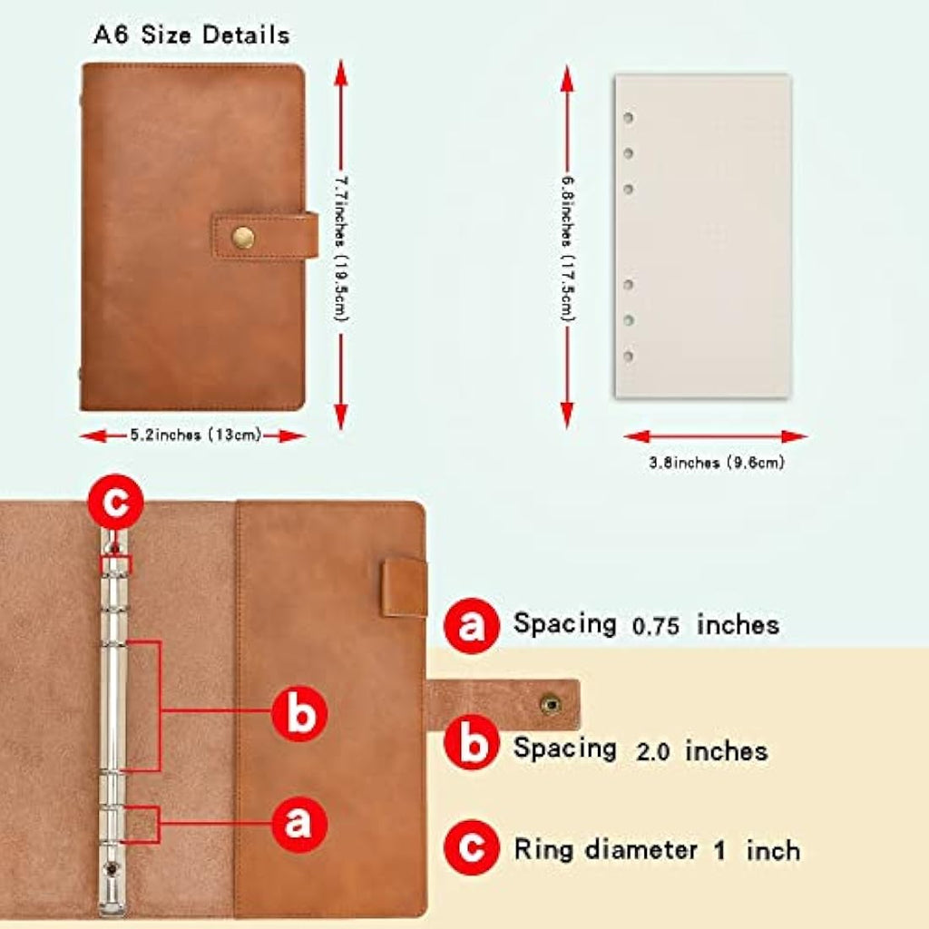 Jolof Store A6 Leather Refillable Notebook – Brown Dot Grid Spiral Journal