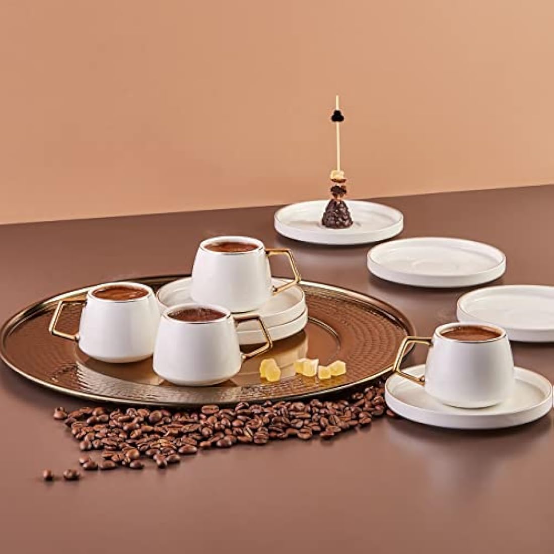 Karaca Saturn Gold 12-Piece Porcelain Turkish Coffee Cup Set for 6