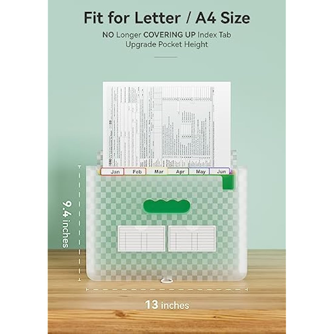 ABC life 13 Pockets A4 Expanding File Organiser – Green Grid Pattern