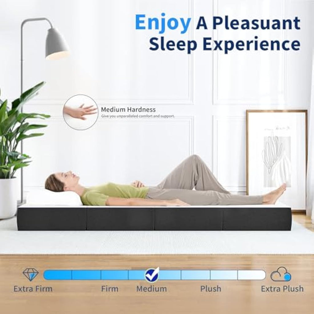 wowttrelax 6 Inch Folding Single Mattress | Memory Foam 4-Fold Floor Bed