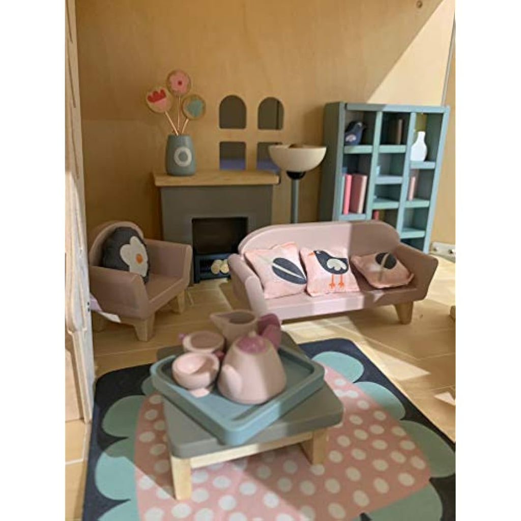 Tender Leaf Toys Wooden Dolls House Sitting Room Furniture Set - 33 Pieces