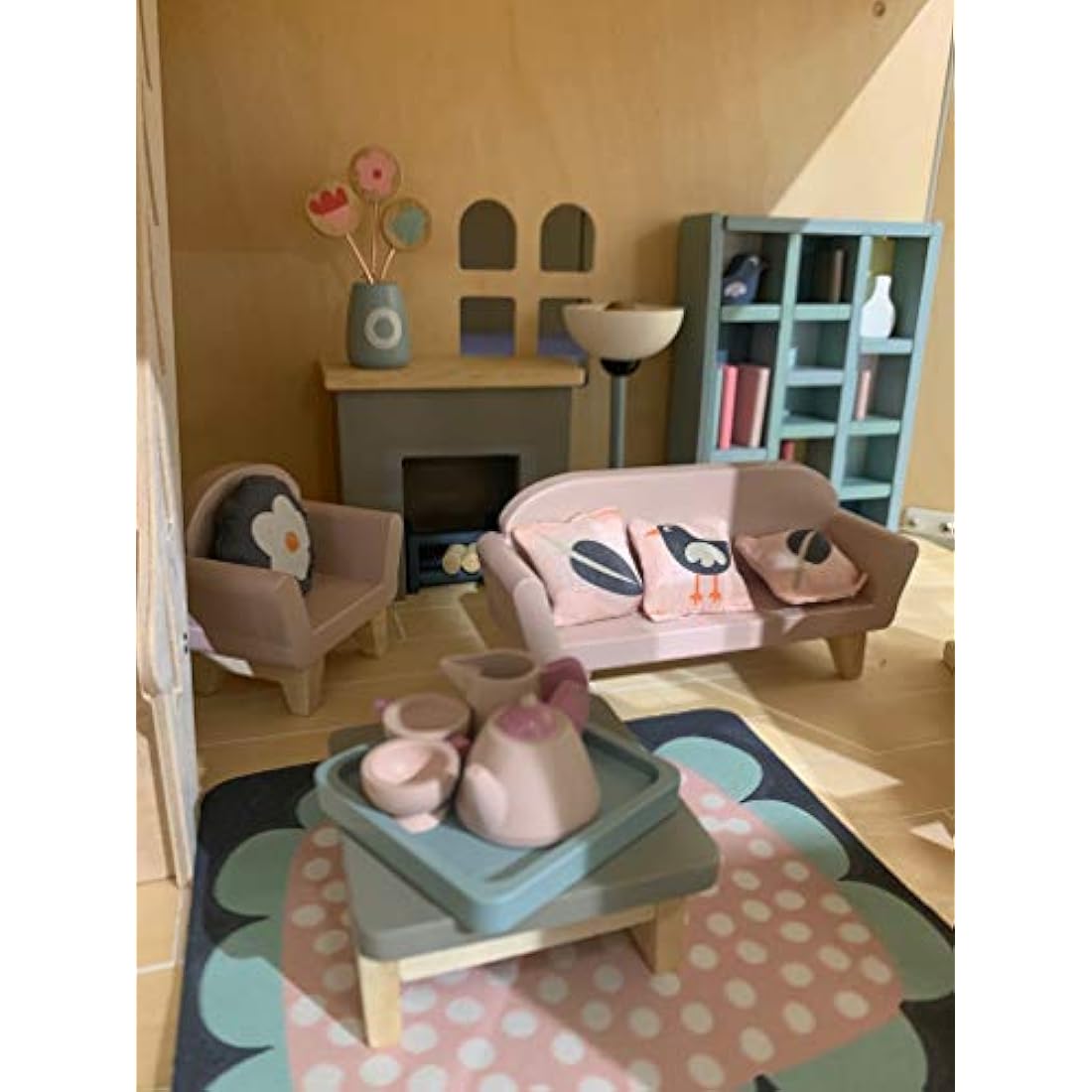 Tender Leaf Toys Wooden Dolls House Sitting Room Furniture Set - 33 Pieces