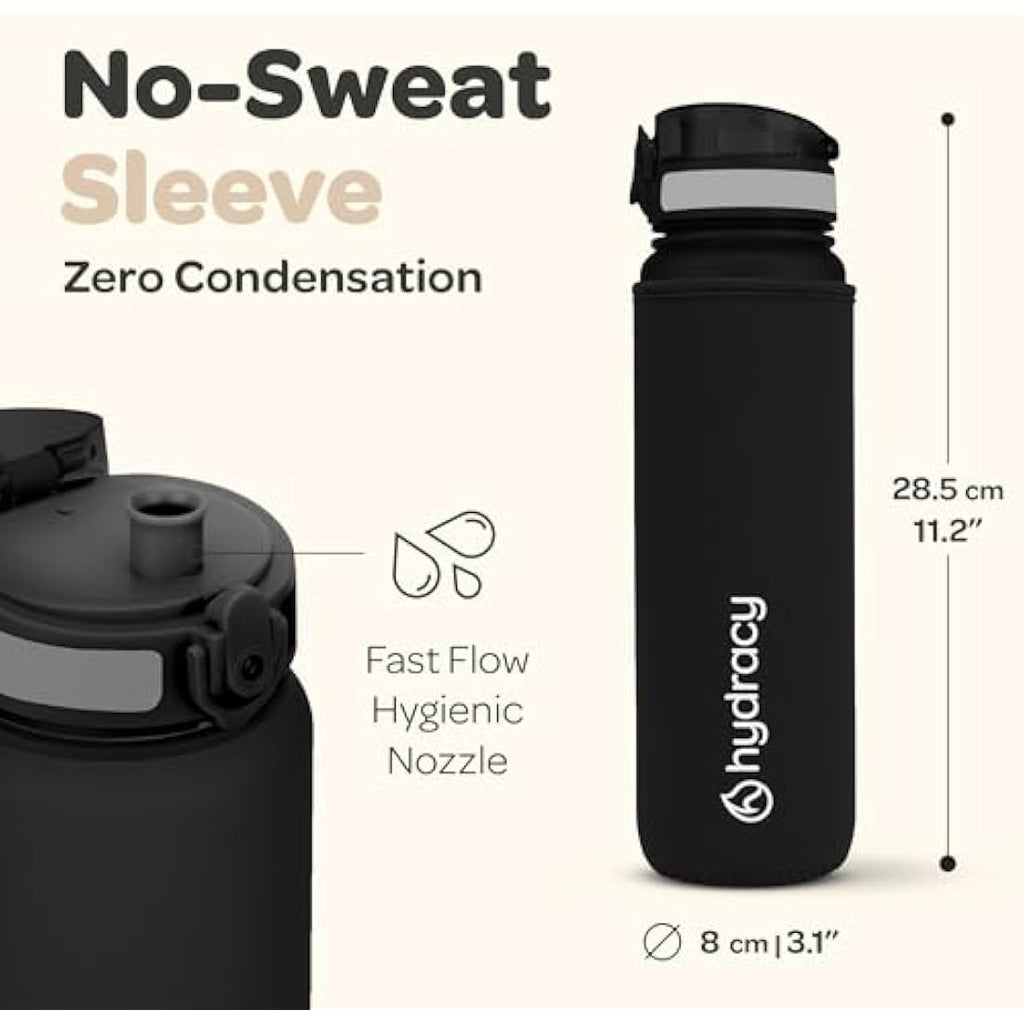 Hydracy 1L Water Bottle with Time Marker | BPA Free Fruit Infuser Bottle