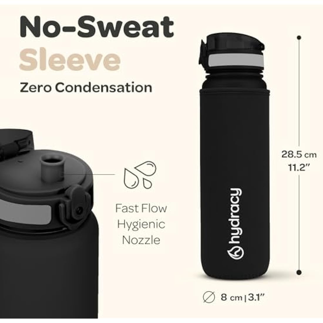 Hydracy 1L Water Bottle with Time Marker | BPA Free Fruit Infuser Bottle