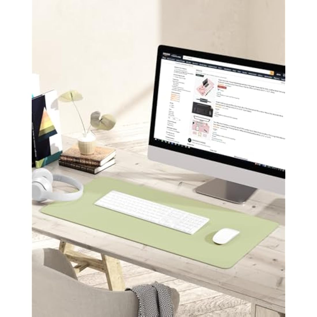 YSAGi Non-Slip PVC Leather Desk Pad | Waterproof Writing Mat, Matcha Green