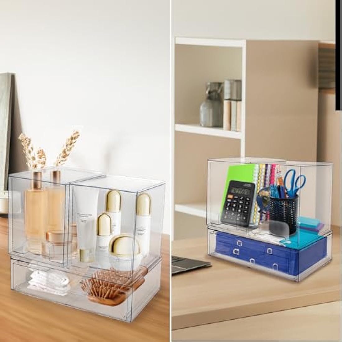 Stackable Clear Plastic Makeup Storage Drawers – 3 Pack
