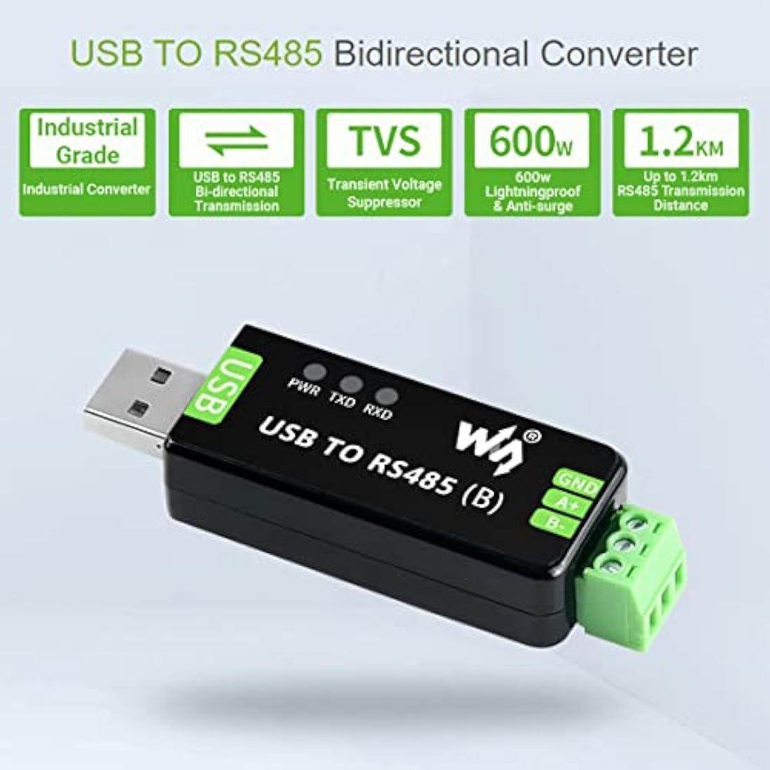 Waveshare USB to RS485 Industrial Converter – CH343G Chip (2-Pack)