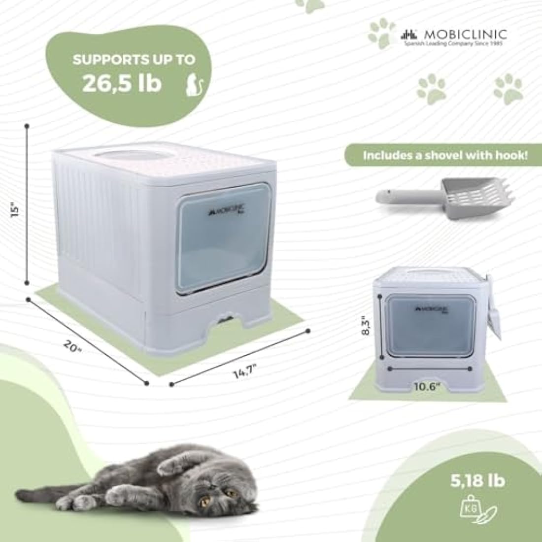 Mobiclinic Covered Cat Litter Box | Dual Entry Enclosed Tray with Scoop